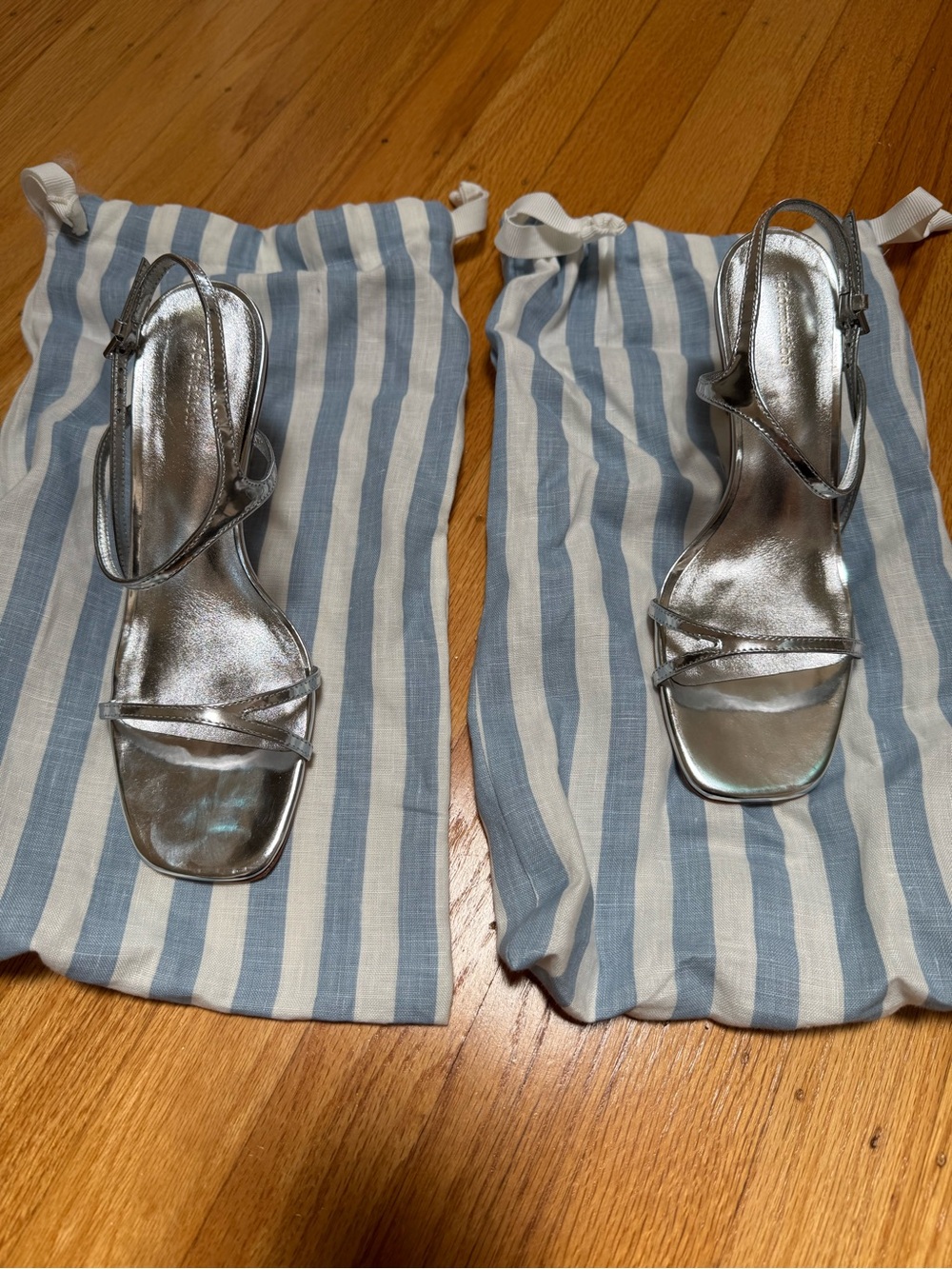 Reformation Genni Metallic Silver Strappy Slingback Heels - Picture 7 of 8